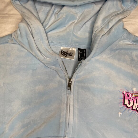 Forever 21 Women’s Velour Zip-Up Hoodie Light Blue Size S Soft Plush Y2K Style - Picture 4 of 10